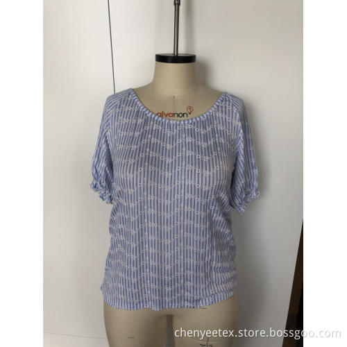 Round neck checked with short sleeves
